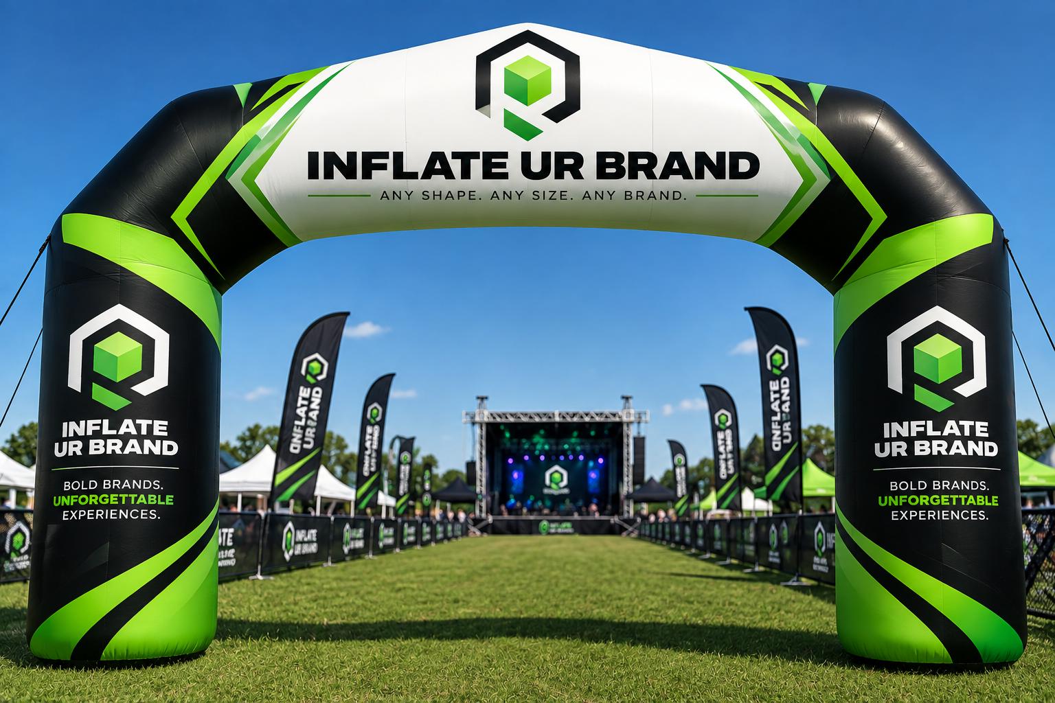 Branded Inflate Ur Brand inflatable arch at an outdoor festival